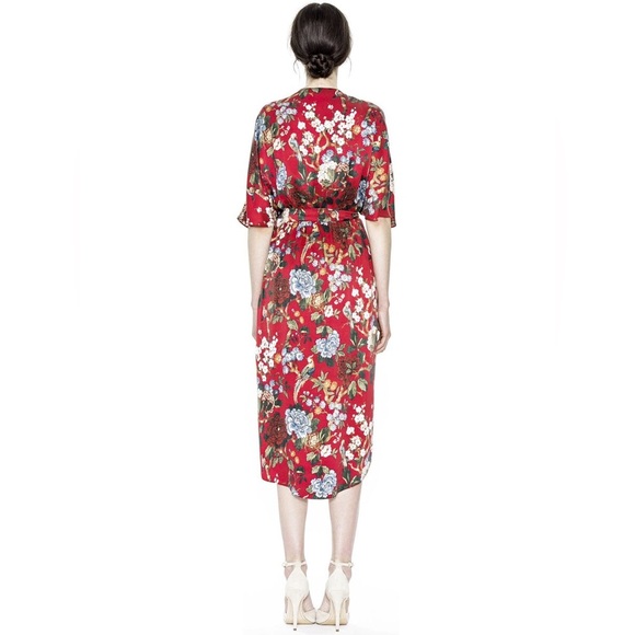 Alice + Olivia Clarine Silk Red Dress Floral Wrap Size 6 - Picture 4 of 13